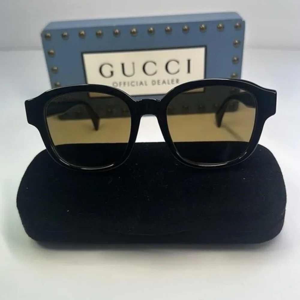 GUCCI GG1140SK-003 Unisex Classic Designer Sunglasses in Black & Gold/Brown 54mm